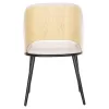 DINING CHAIR DELF  BEIGE FABRIC-BLACK METAL LEGS-WOODEN BACK IN OAK 48x55x76Hcm.