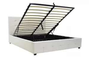 Double bed Roi PU with storage space in white matte 160x200