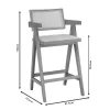 Bar stool with arms Winslow wood rubberwood light walnut-pvc rattan natural-fabric gray