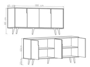 Buffet Sennan melamine oak 180x45x80cm