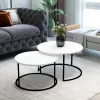 Coffee tables Solme set 2pcs white melamine-black metal