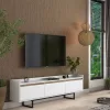 TV cabinet Ranil white walnut melamine-black metal legs 180x29.7x51.8cm