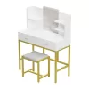 Dressing table-mirror with stool Excellence white melamine-gold metal 90x40x120cm