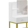 Dressing table-mirror with stool Excellence white melamine-gold metal 90x40x120cm