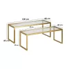 Redro coffee table set of 2 gold metal-glass 100x40x45cm