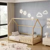 BED FOR KIDS WITH FENCE PHYLLIS  t.MONTESSORI SOLID PINE WOOD IN NATURAL- 190x90cm.