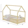 BED FOR KIDS WITH FENCE PHYLLIS  t.MONTESSORI SOLID PINE WOOD IN NATURAL- 190x90cm.