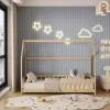 BED FOR KIDS WITH FENCE PHYLLIS  t.MONTESSORI SOLID PINE WOOD IN NATURAL- 190x90cm.