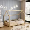 BED FOR KIDS WITH FENCE PHYLLIS  t.MONTESSORI SOLID PINE WOOD IN NATURAL- 190x90cm.