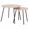 COFFEE TABLES 2PCS ROUND CUPPER  MELAMINE IN SONAMA-BLACK METAL Φ55x45Hcm.