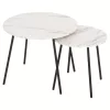 COFFEE TABLES 2PCS ROUND CUPPER  MELAMINE IN WHITE MARBLE-BLACK METAL Φ55x45Hcm.