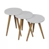 Side tables Perjene set of 3 pieces melamine in white shade and wooden legs