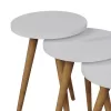 Side tables Perjene set of 3 pieces melamine in white shade and wooden legs