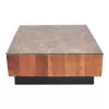 Granon Inart coffee table walnut-black solid teak wood-glass 80x80x32cm