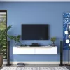 Wall mounted TV cabinet Sabina white-walnut 180x30x28.5cm