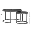 COFFEE TABLES SET 2PCS MDF BLACK MARBLE LOOK BLACK METALLIC LEGS Φ80x48cm.