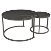 COFFEE TABLES SET 2PCS MDF BLACK MARBLE LOOK BLACK METALLIC LEGS Φ80x48cm.