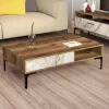 COFFEE TABLE  MELAMINE WALNUT-WHITE MARBLE LOOK & METAL LEGS 105x60x32.6Hcm.