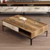 COFFEE TABLE  MELAMINE WALNUT-WHITE MARBLE LOOK & METAL LEGS 105x60x32.6Hcm.