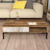 COFFEE TABLE  MELAMINE WALNUT-WHITE MARBLE LOOK & METAL LEGS 105x60x32.6Hcm.