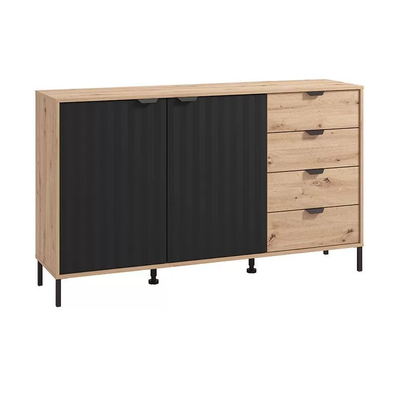 Κομότα - Μπουφές Vandea 3K4F Artisan Oak - Μαύρο Ματ 157x40x93 εκ.