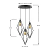 Ceiling lamp Sonia three-light hanging metal Black Φ30x85 cm